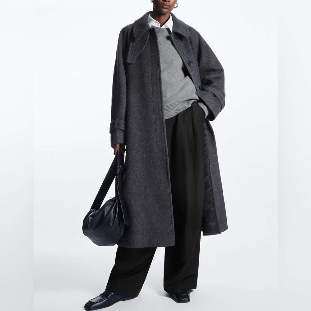 Cos Wool Coat - Gray Melange - Size Small